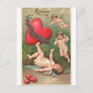 Vintage Cupid Cherub Red Hearts Valentine Holiday Postcard