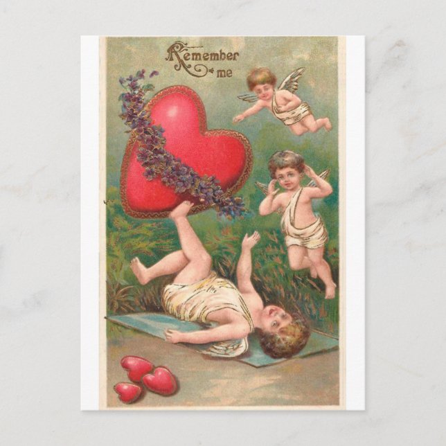 Vintage Cupid Cherub Red Hearts Valentine Holiday Postcard (Front)