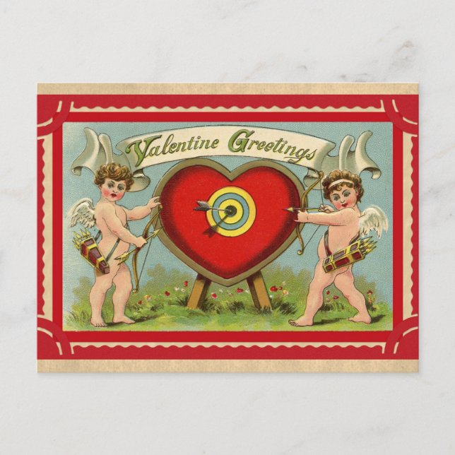 Vintage Cupid Cherub Valentines Day Greetings Postcard (Front)