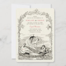 Vintage Cupid Love Boat Wedding Invitation