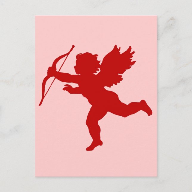 Vintage Cupid Red Silhouette Valentine Love Holiday Postcard (Front)