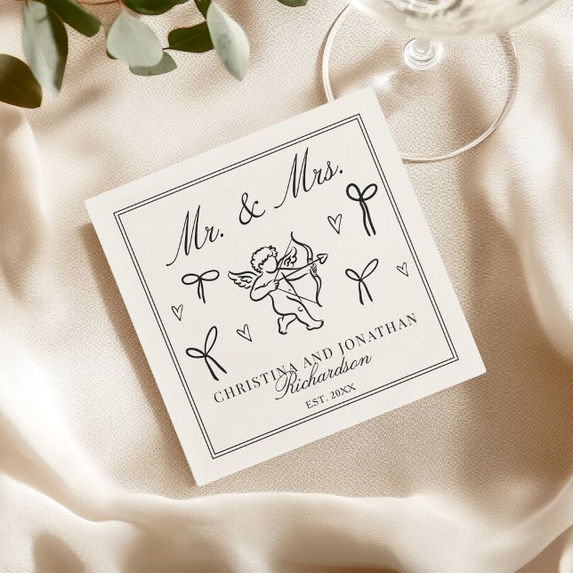 Vintage Cupid Romantic Bows Old Money Wedding  Napkin (Creator Uploaded)