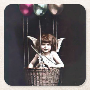 Vintage Cupid Square Paper Coaster