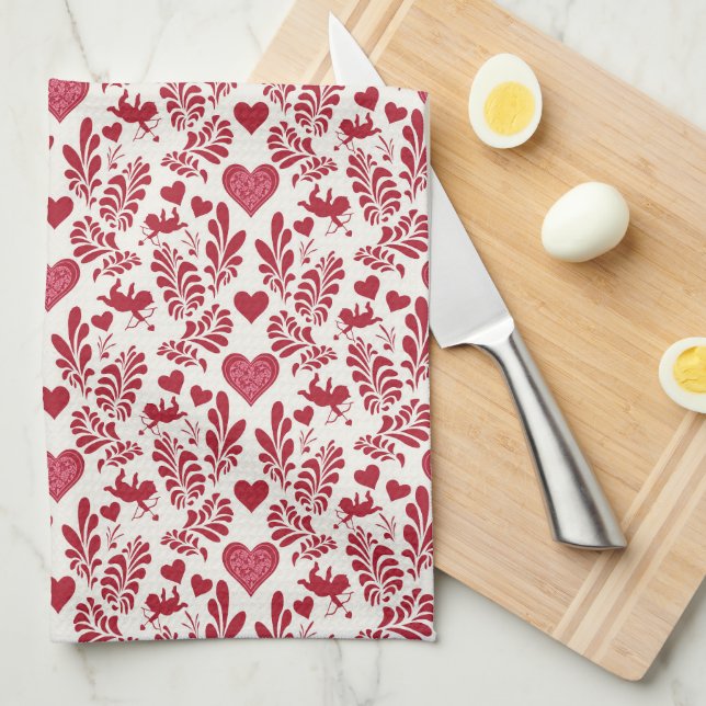 Vintage Cupid Wallpaper Tea Towel (Quarter Fold)