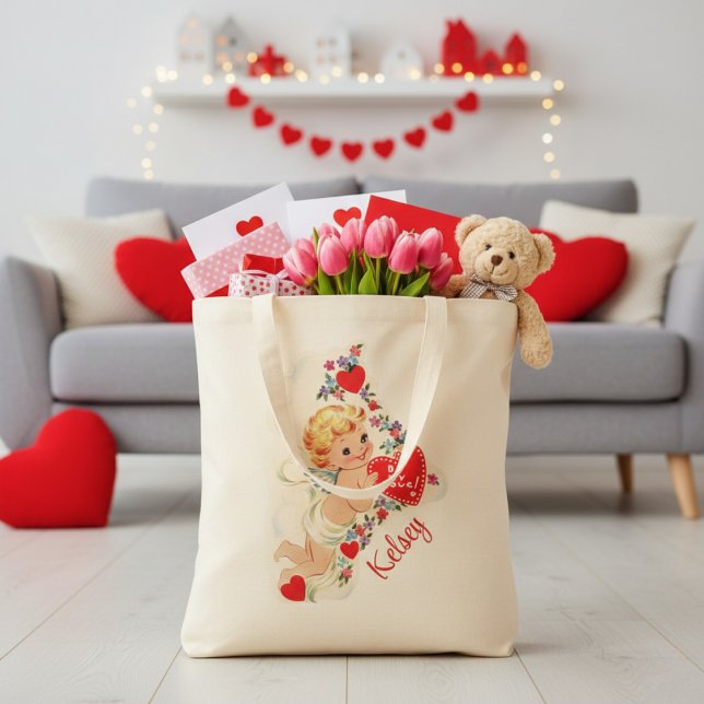 Vintage Cupid with Custom Name Valentine Tote Bag (Vintage Cupid with Custom Name Valentine Tote Bag - Just add your name!)