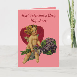 Vintage Cupid With Flowers Holiday Card