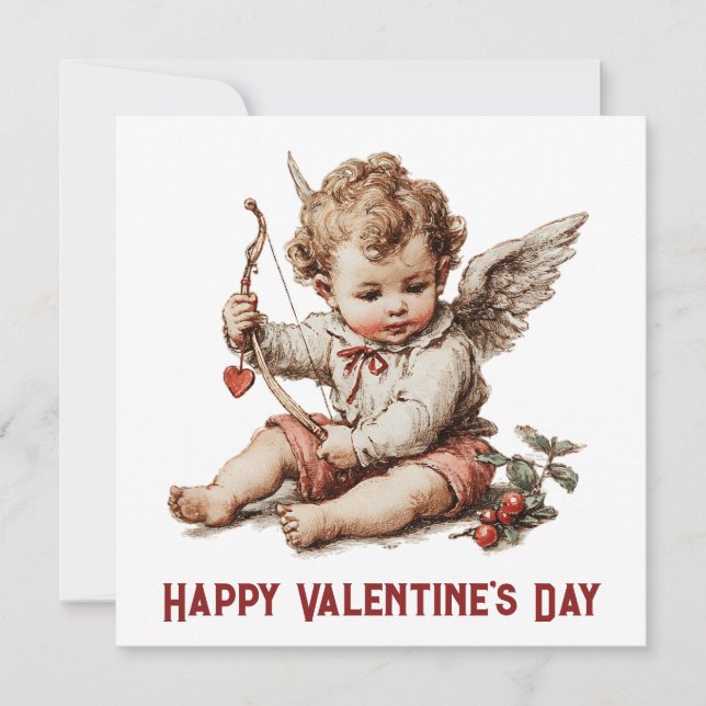 Vintage Cupid With Heart Bow Card (Front)