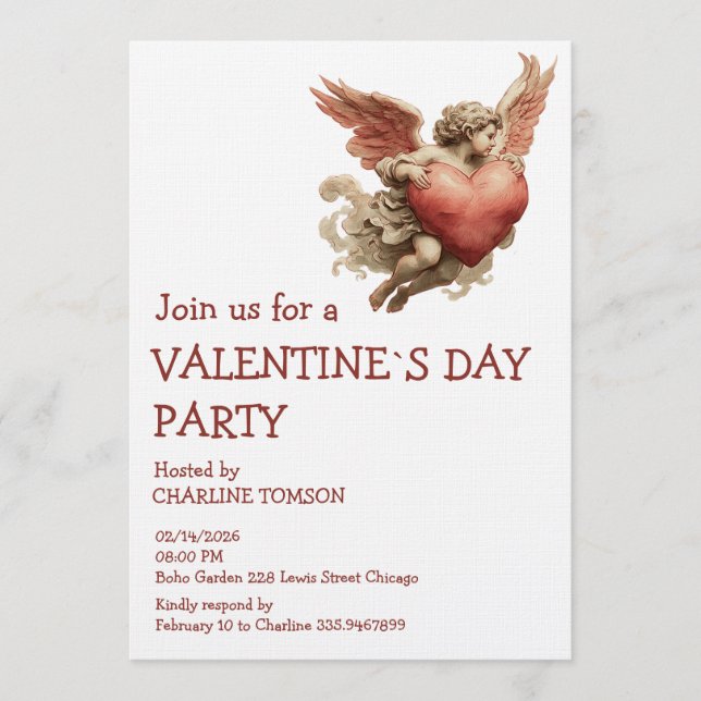 Vintage Cupid with Heart Invitation (Front)