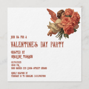 Vintage Cupid with Rose Bouquet Invitation