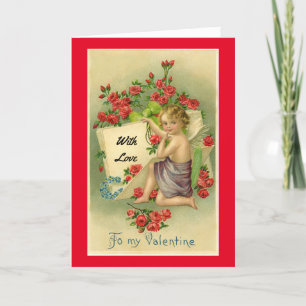 Vintage Cupid With Scroll Card