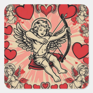Vintage cupide  love square sticker