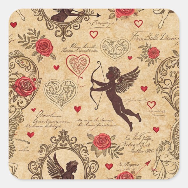 Vintage Cupid's Romantic Pattern (10) Square Sticker (Front)