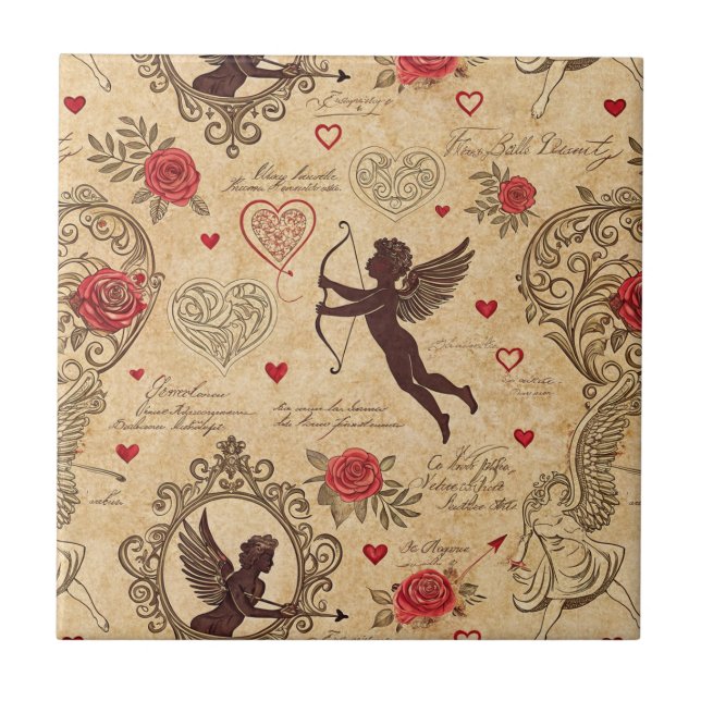 Vintage Cupid's Romantic Pattern (10) Tile (Front)