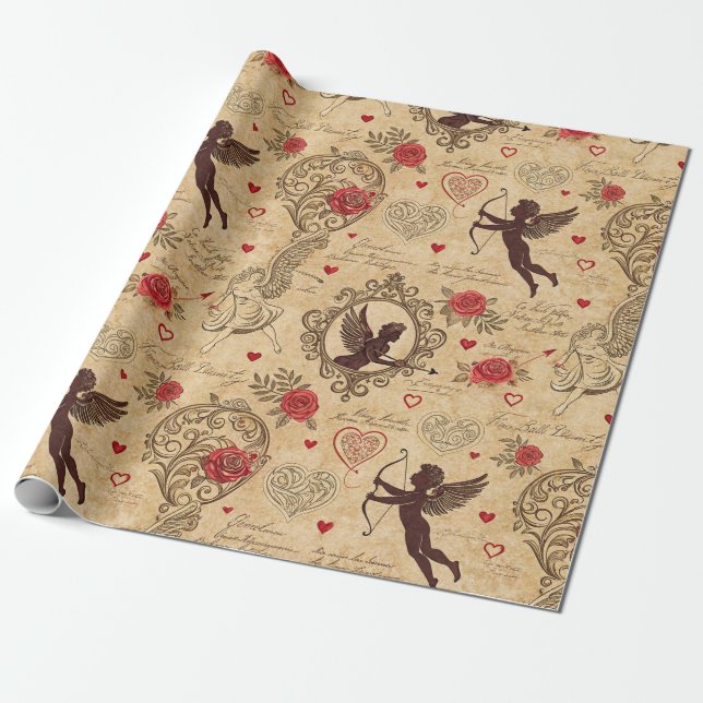 Vintage Cupid's Romantic Pattern (10) Wrapping Paper (Unrolled)