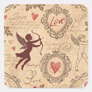 Vintage Cupid's Romantic Pattern (3) Square Sticker