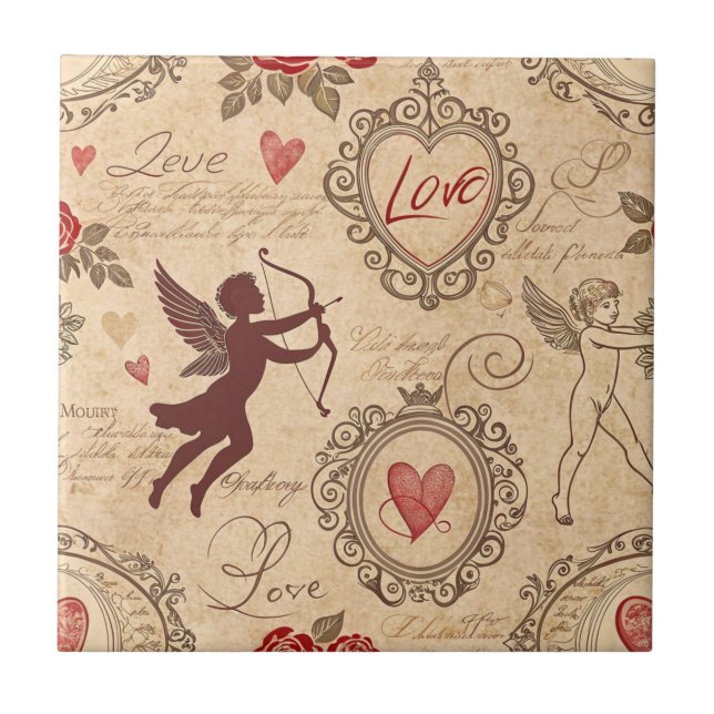Vintage Cupid's Romantic Pattern (3) Tile (Front)