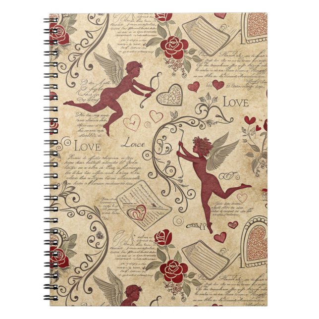 Vintage Cupid's Romantic Pattern (5) Notebook (Front)