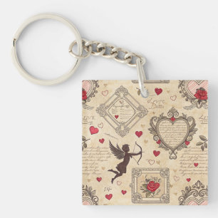 Vintage Cupid's Romantic Pattern (8) Key Ring
