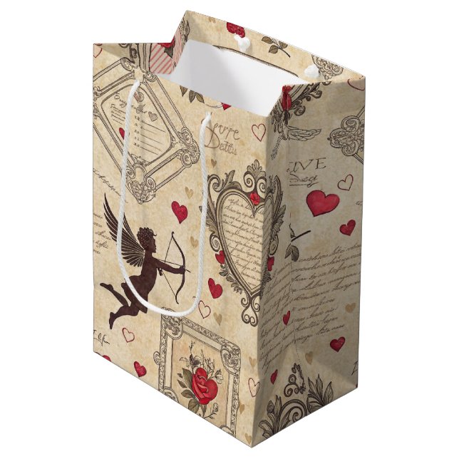 Vintage Cupid's Romantic Pattern (8) Medium Gift Bag (Front Angled)