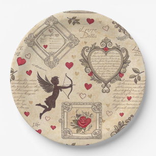 Vintage Cupid's Romantic Pattern (8) Paper Plate