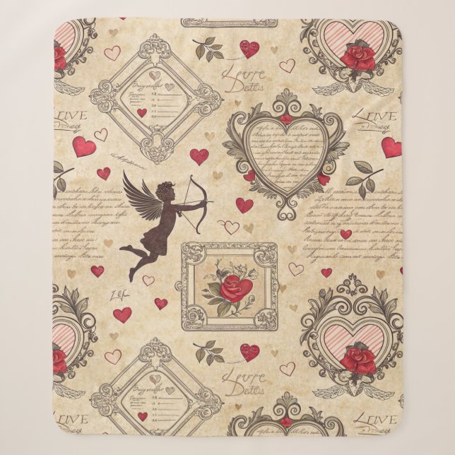 Vintage Cupid's Romantic Pattern (8) Sherpa Blanket (Front)