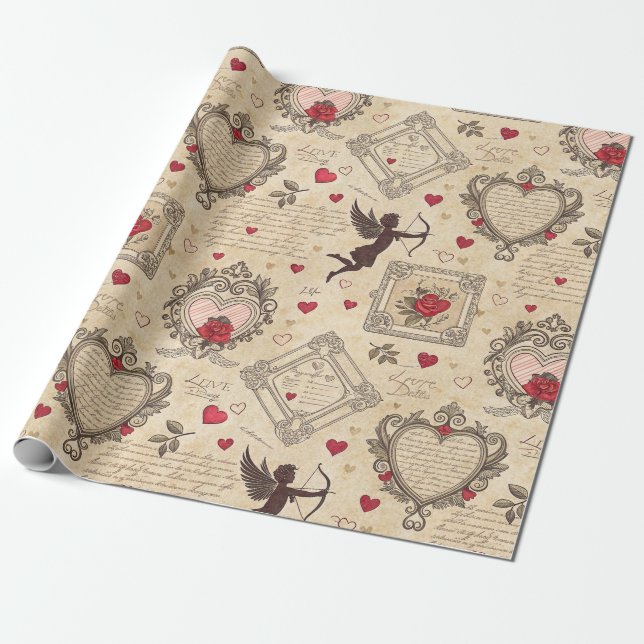 Vintage Cupid's Romantic Pattern (8) Wrapping Paper (Unrolled)