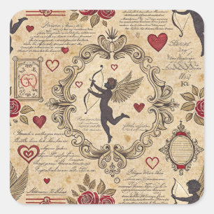 Vintage Cupid's Romantic Pattern (9) Square Sticker