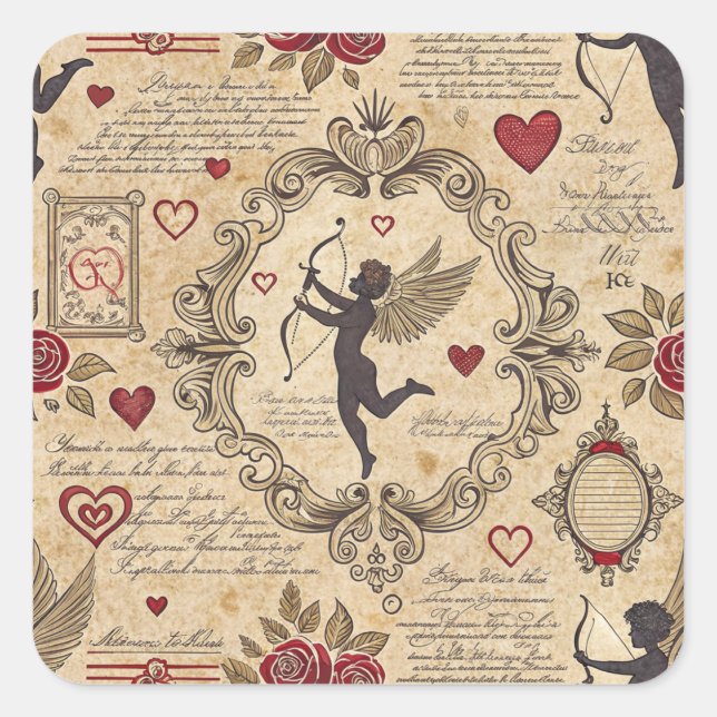 Vintage Cupid's Romantic Pattern (9) Square Sticker (Front)