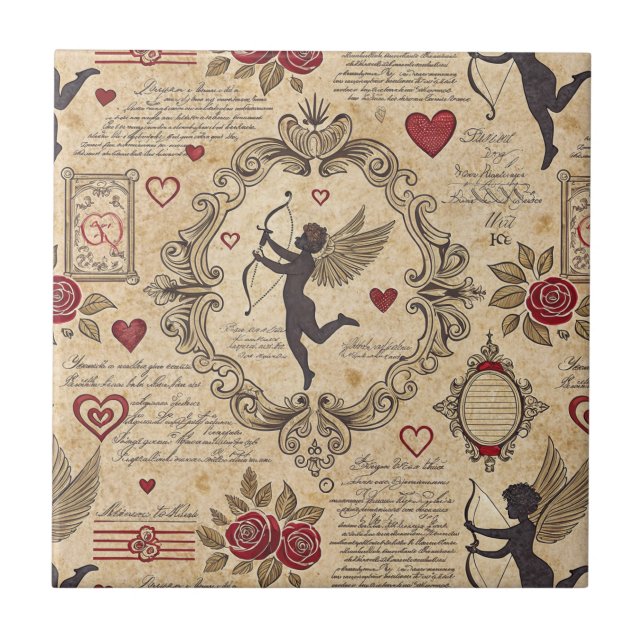 Vintage Cupid's Romantic Pattern (9) Tile (Front)