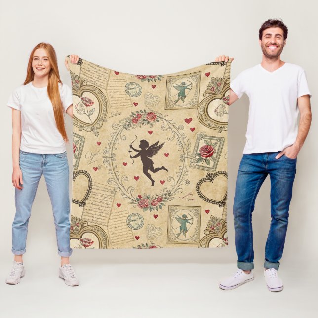 Vintage Cupid's Romantic Pattern Fleece Blanket (In Situ)