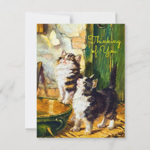 Vintage Curious Kittens Butterfly Thinking of You