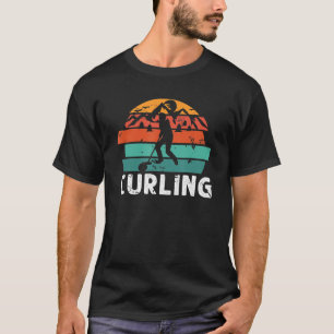 Vintage Curling Player Retro Curling Broom Stones T-Shirt