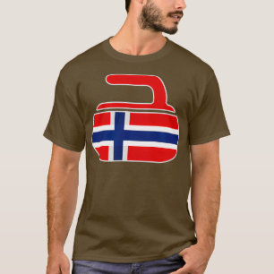 Vintage Curling Stone Curl Norway Norwegian Flag T-Shirt