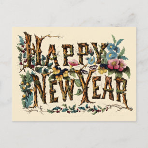 Vintage Currier & Ives 1876 "Happy New Year" Postcard