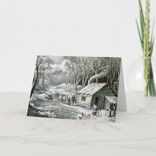 Vintage Currier & Ives Log Cabin Holiday Christmas (Front)