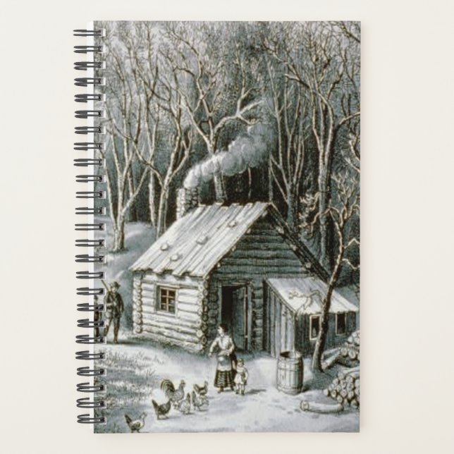 Vintage Currier & Ives Wilderness Log Cabin Woods Planner (Front)