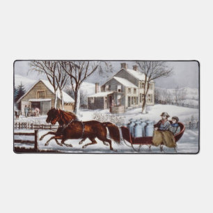 Vintage Currier & Ives Winter Sleigh Christmas Desk Mat