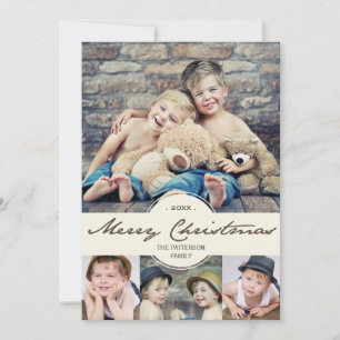 Vintage Cursive Merry Christmas Photo Collage Holiday Card