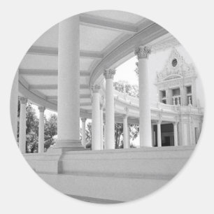 Vintage Curved Colonnade Black and White Photo Classic Round Sticker