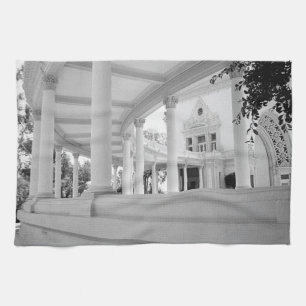 Vintage Curved Colonnade Black and White Photo Tea Towel