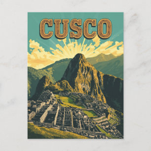 Vintage Cusco Peru Travel Poster Ruins Postcard