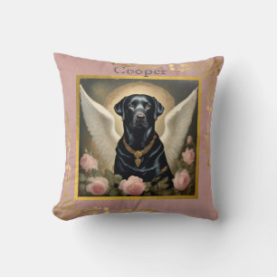 Vintage Custom Black Labrador Angel Throw Pillow