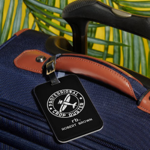 Vintage Custom Crop Duster Aircraft White Text Luggage Tag