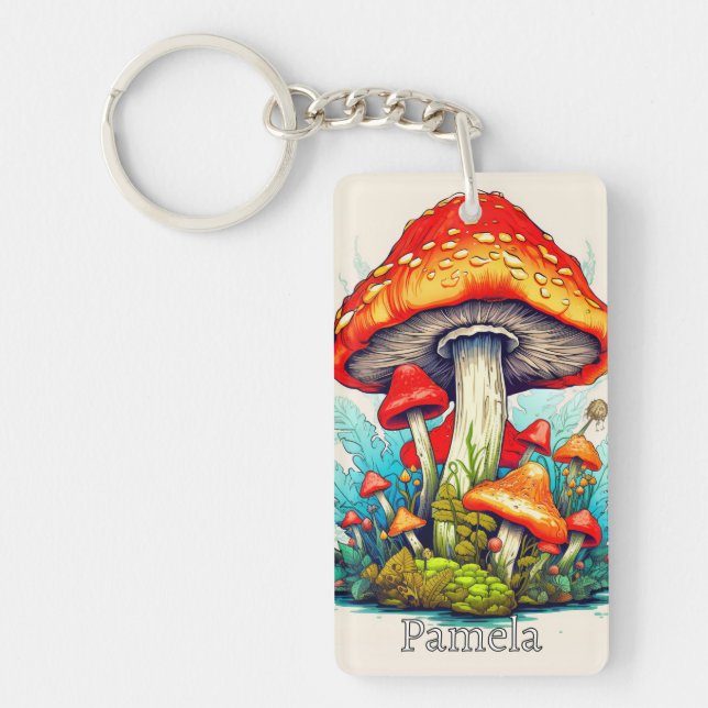 Vintage Custom Monogram Psychedelic Mushroom Key Ring (Front)