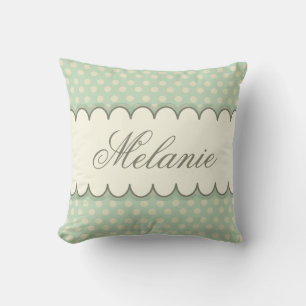 Vintage Custom Personalised Mint Green Polka Dots Cushion