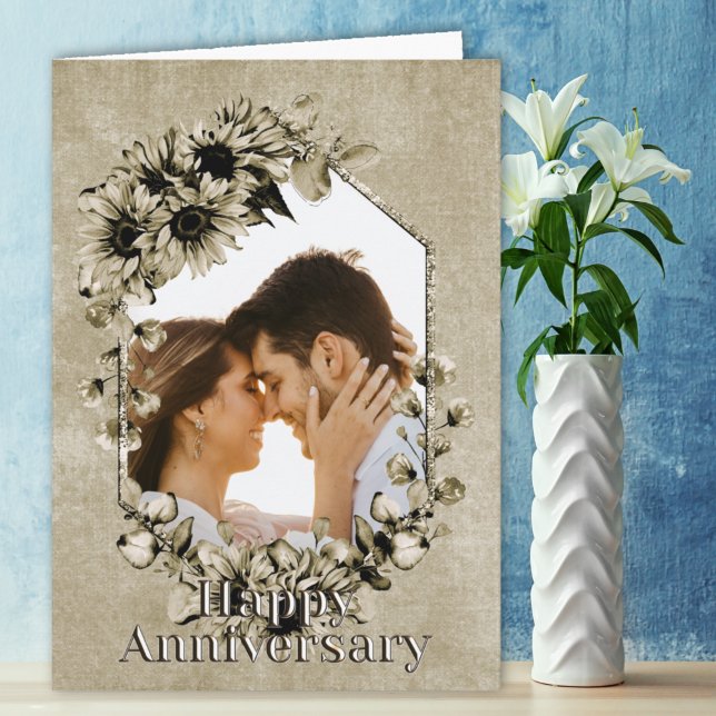 Vintage Custom Photo Sunflower Floral Anniversary Card (Creator Uploaded)