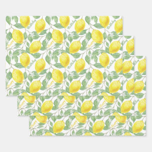 Vintage Custom Text Lemon Fruits and Flowers Wrapping Paper Sheet