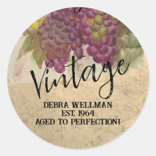 Vintage Custom Water Colour Grape Cluster  Classic Round Sticker