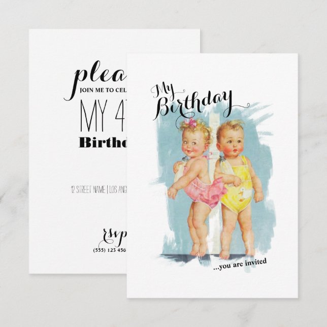 Vintage Customisable Childs Birthday Invite (Front/Back)