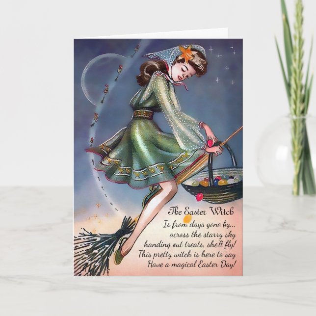 Vintage Customisable Easter Witch Card (Front)